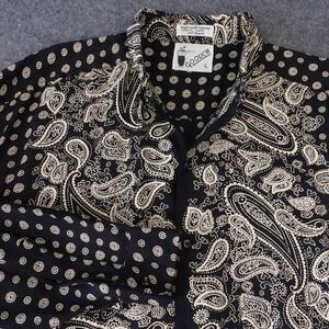 Goouch Mens Large Black Cream Paisley Medallion Rayon Button Down Shirt Nepal